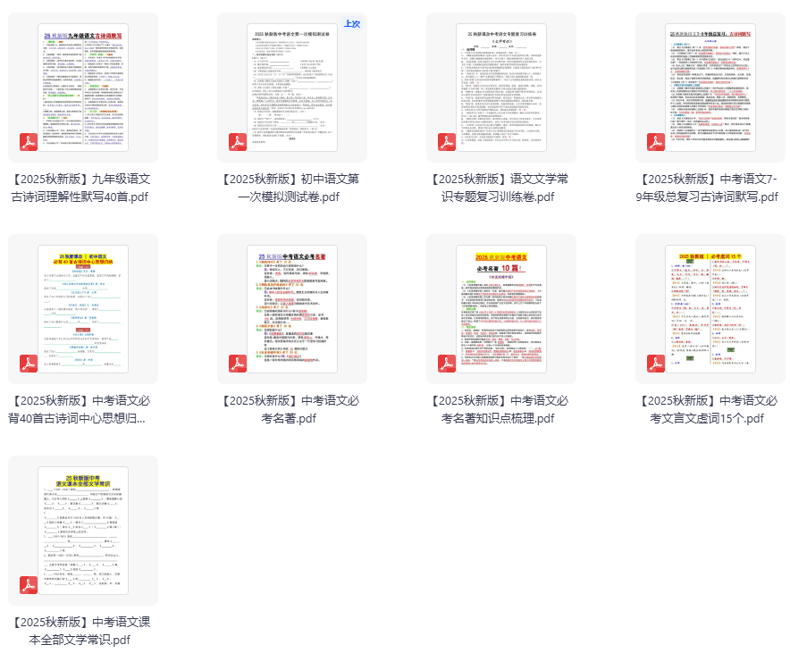 中考语文9套有关【古诗词 名著 文言文】精品复习资料合集