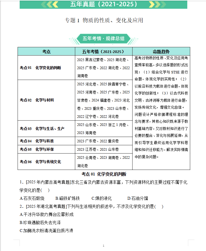 2026版高中2021-2025高考题库 五年真题汇编（语数英化生）