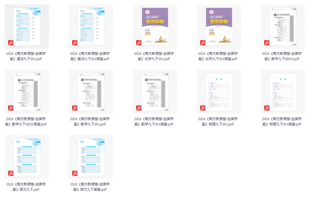 2026《南方新课堂•金牌学案》语文、数学、物理、化学、道法 九下
