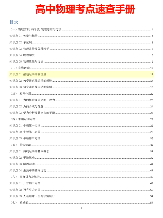 2026版高中物理全册【知识点速查手册】 （全国通用）220页