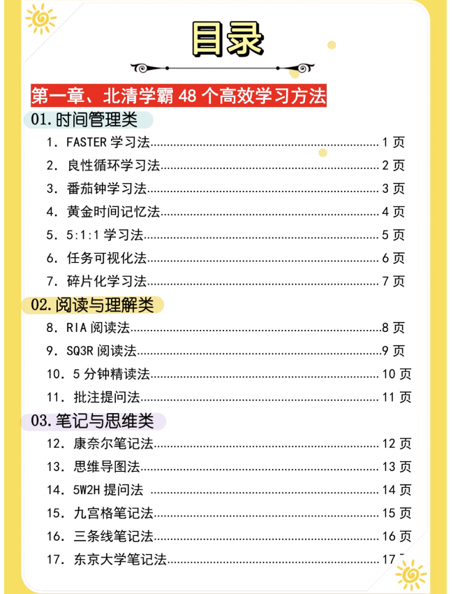强烈推荐：清北学霸【48大高效学习方法＋188个学习技巧】