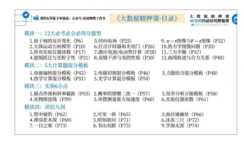B站网课｜睿叔物理：高考物理绝密大数据精押课
