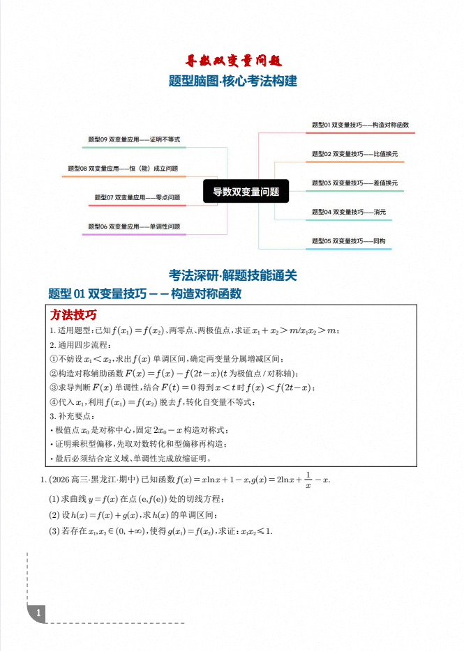 2027版高考数学《导数双变量问题9种常见考法归类》